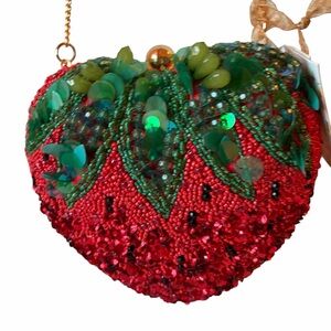 GORGEOUS Strawberry Sequence and Beaded Clutch Crossbody Bag